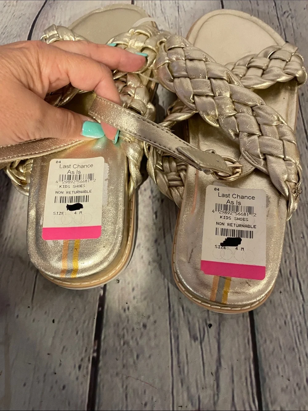 Sam Edelman Girls' Braided Metallic Gold Slingback Sandals Sz 4 NWOB